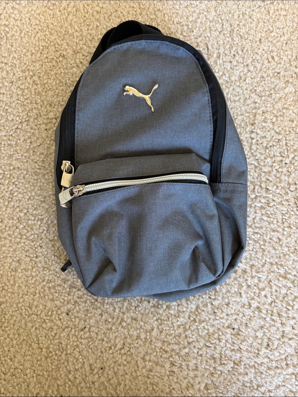 Puma Gray and Black Sling Backpack with Gold Logo